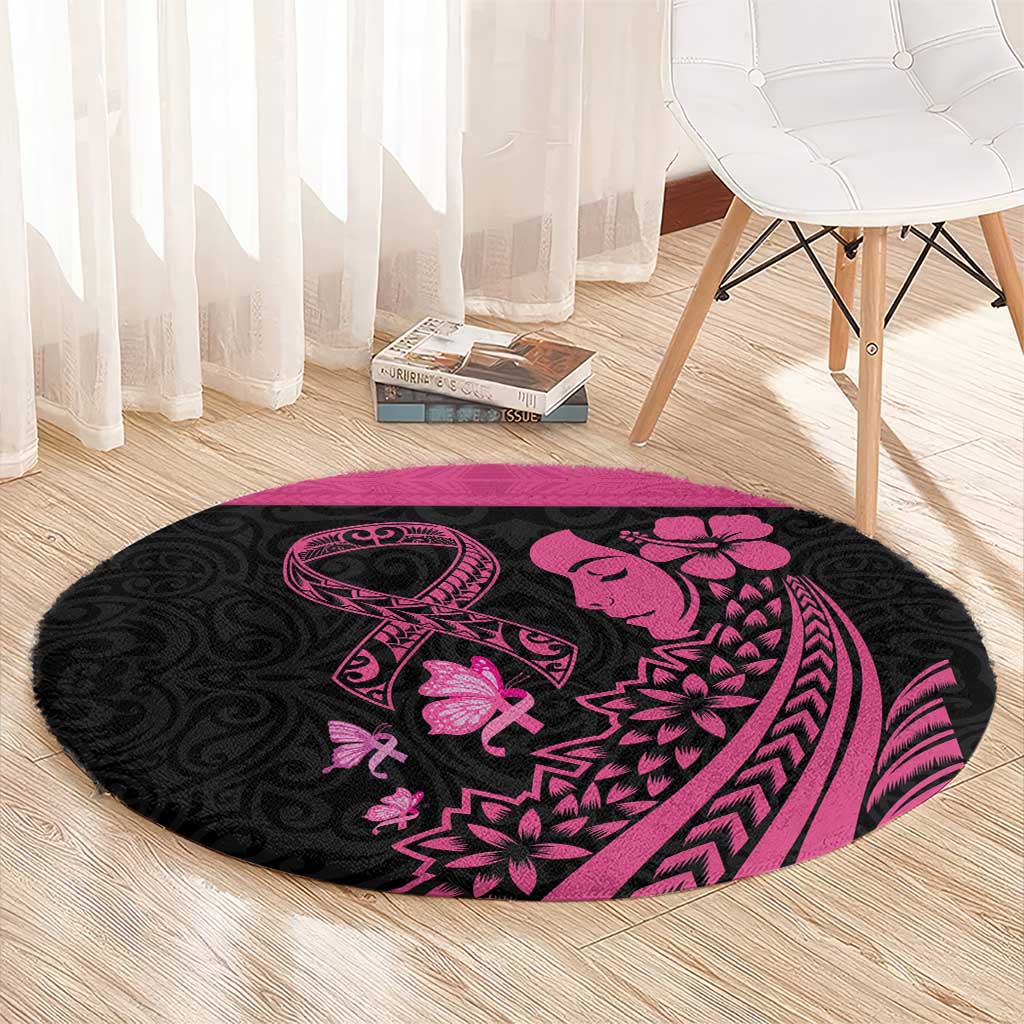 Breast Cancer Awareness Round Carpet Think Pink Polynesian Ribbon and Butterfly LT03 - Polynesian Pride