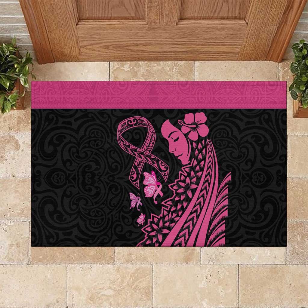 Breast Cancer Awareness Rubber Doormat Think Pink Polynesian Ribbon and Butterfly