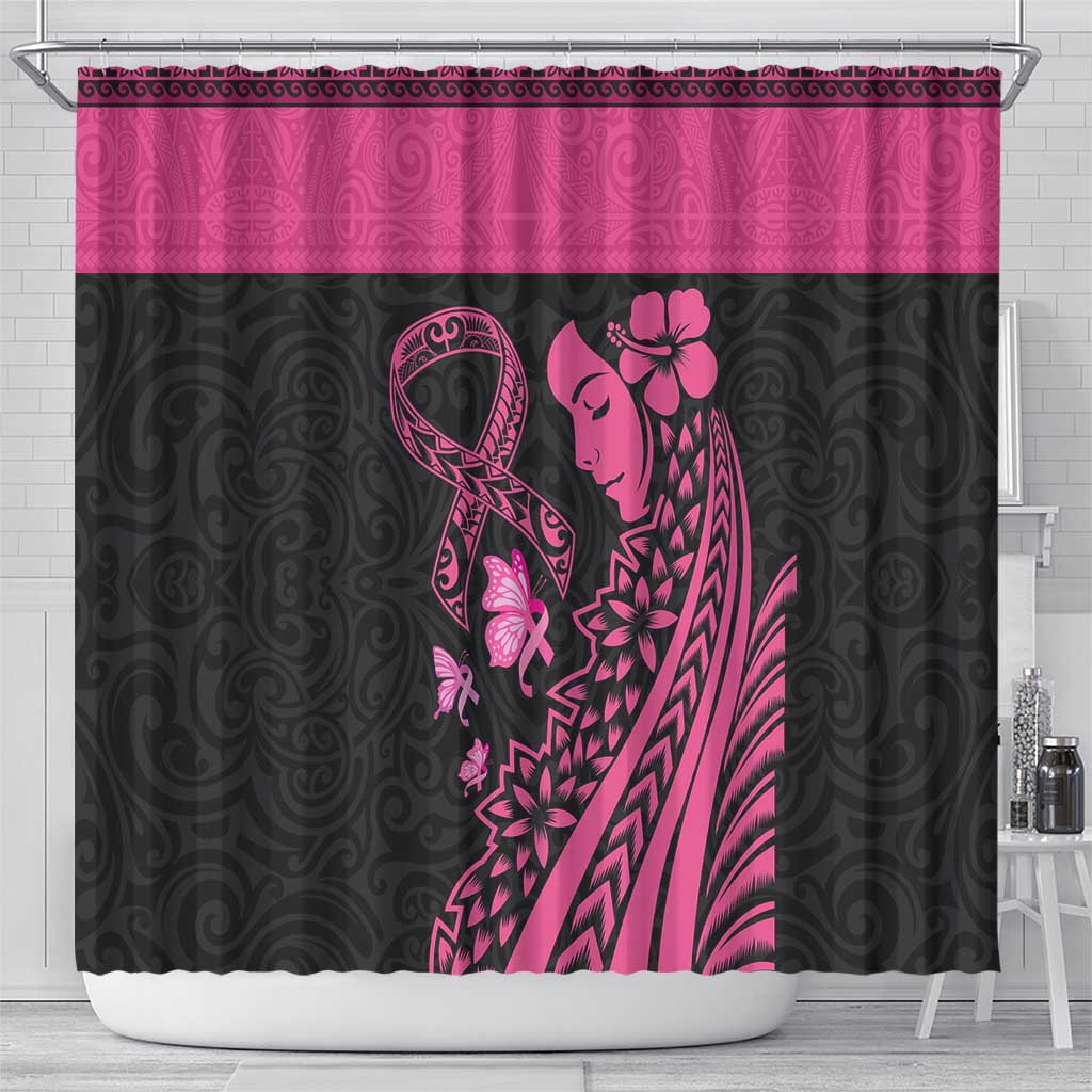 Breast Cancer Awareness Shower Curtain Think Pink Polynesian Ribbon and Butterfly LT03 - Polynesian Pride