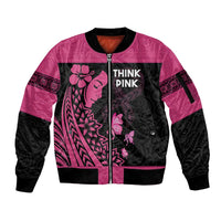 Breast Cancer Awareness Sleeve Zip Bomber Jacket Think Pink Polynesian Ribbon and Butterfly LT03 Unisex Pink - Polynesian Pride