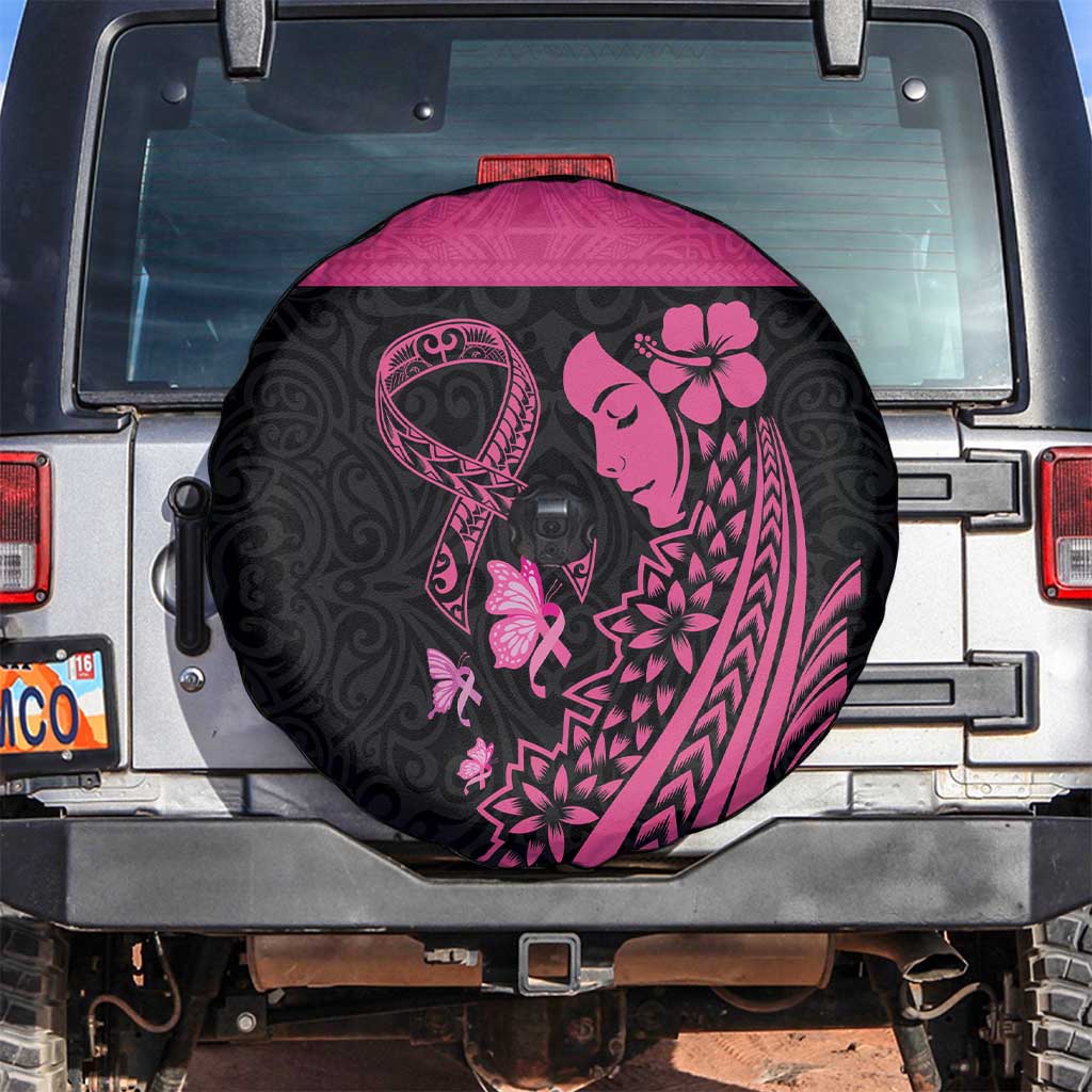 Breast Cancer Awareness Spare Tire Cover Think Pink Polynesian Ribbon and Butterfly