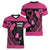 Breast Cancer Awareness Women V-Neck T-Shirt Think Pink Polynesian Ribbon and Butterfly