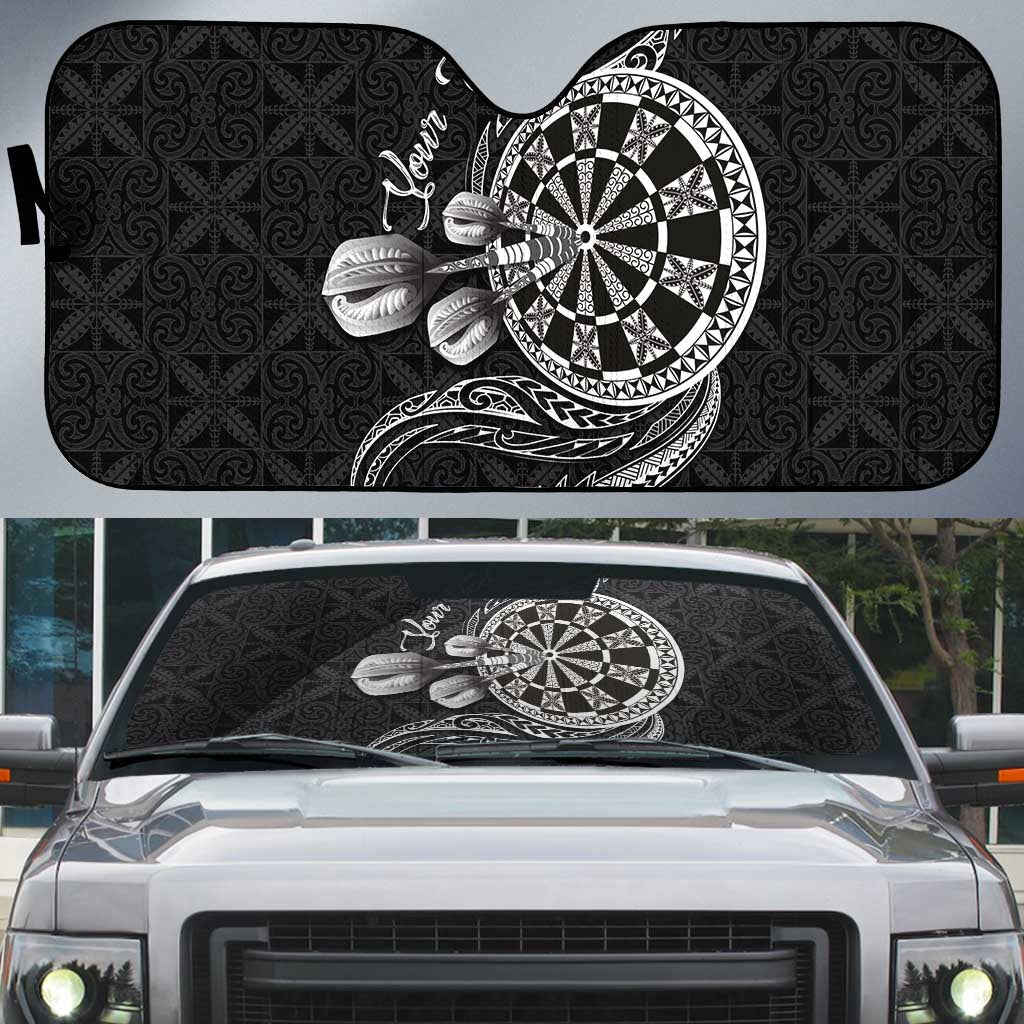 Personalised Niue Darts Masters Auto Sun Shade Tribal Hiapo Dartboard LT03 Black - Polynesian Pride