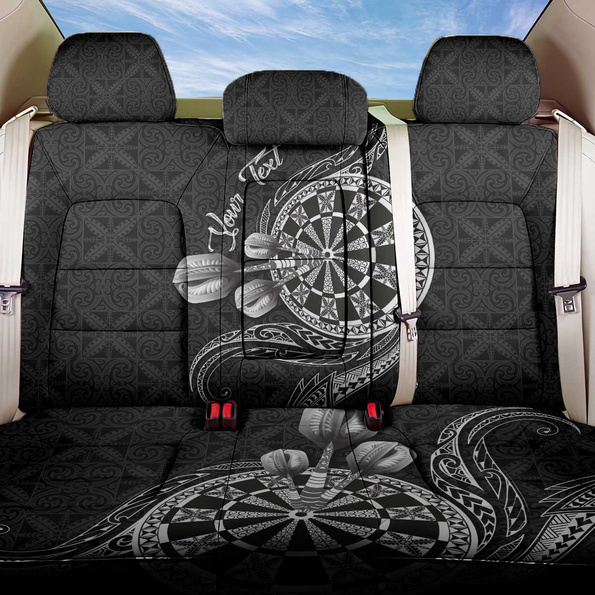 Personalised Niue Darts Masters Back Car Seat Cover Tribal Hiapo Dartboard LT03 One Size Black - Polynesian Pride