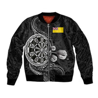 Personalised Niue Darts Masters Bomber Jacket Tribal Hiapo Dartboard LT03 Unisex Black - Polynesian Pride