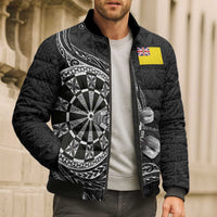 Personalised Niue Darts Masters Bomber Puffer Jacket Tribal Hiapo Dartboard LT03 - Polynesian Pride