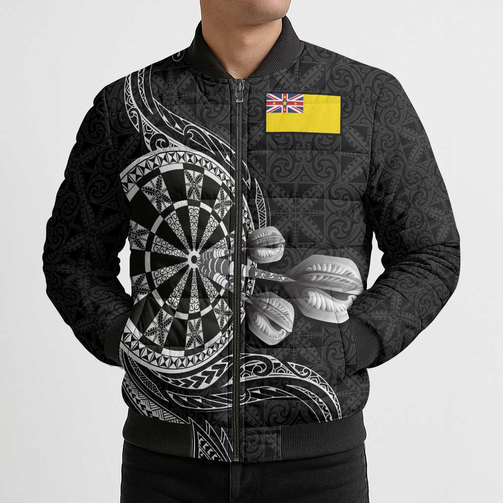 Personalised Niue Darts Masters Bomber Puffer Jacket Tribal Hiapo Dartboard LT03 - Polynesian Pride