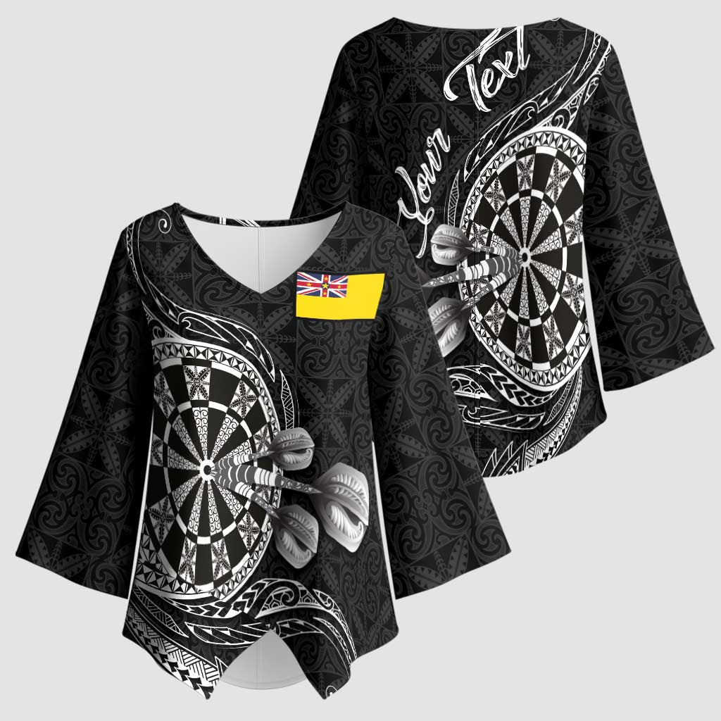 Personalised Niue Darts Masters Kimono Sleeve Blouse Tribal Hiapo Dartboard LT03 - Polynesian Pride