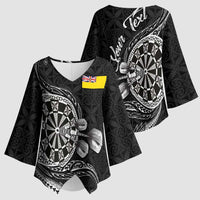 Personalised Niue Darts Masters Kimono Sleeve Blouse Tribal Hiapo Dartboard LT03 - Polynesian Pride