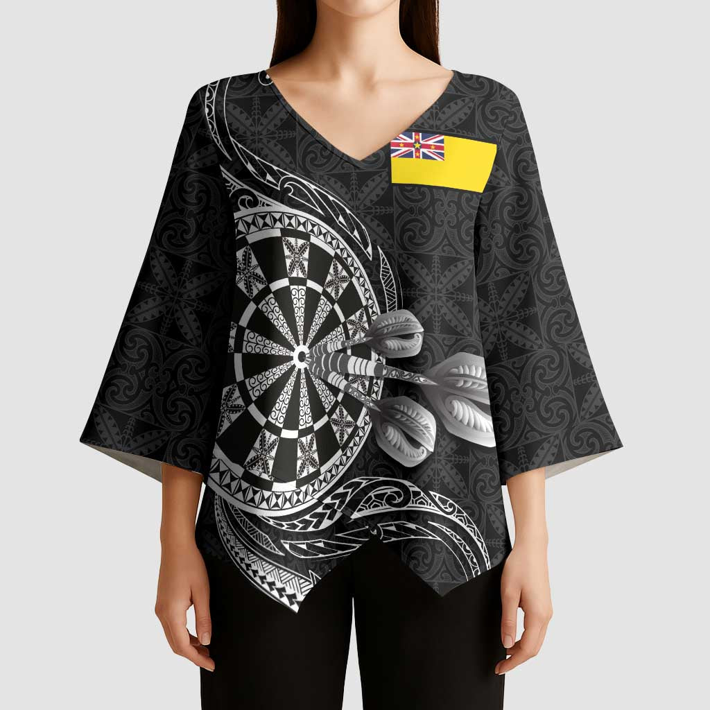 Personalised Niue Darts Masters Kimono Sleeve Blouse Tribal Hiapo Dartboard LT03 - Polynesian Pride