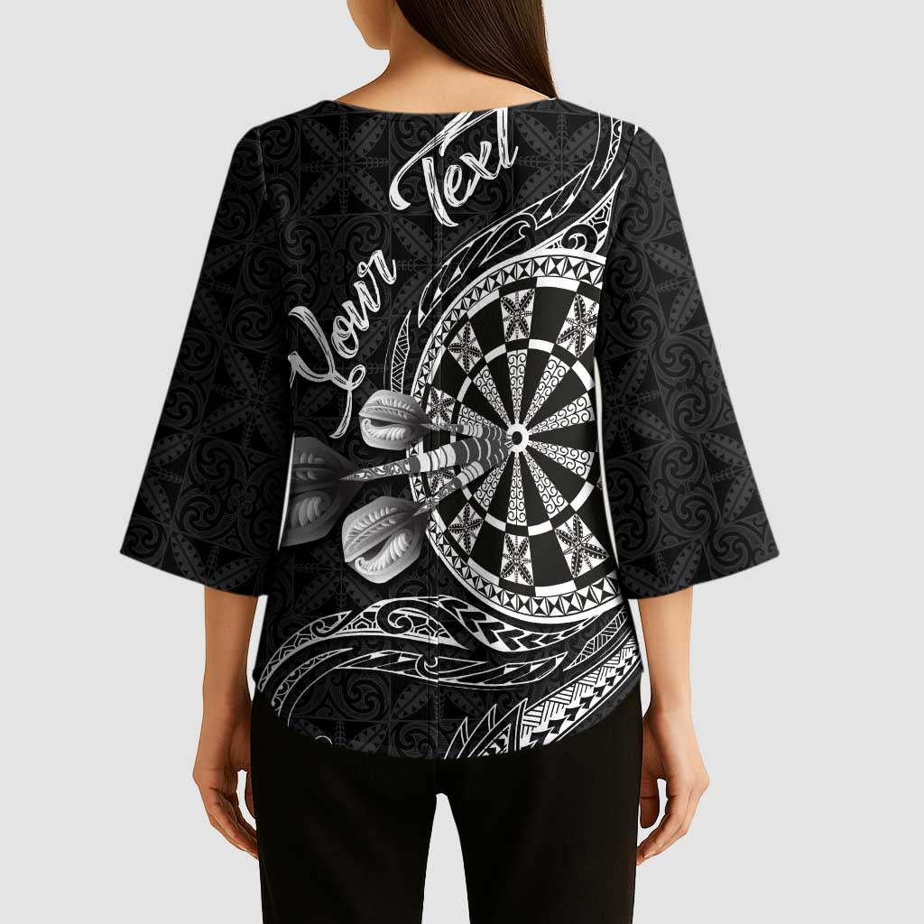 Personalised Niue Darts Masters Kimono Sleeve Blouse Tribal Hiapo Dartboard LT03 - Polynesian Pride