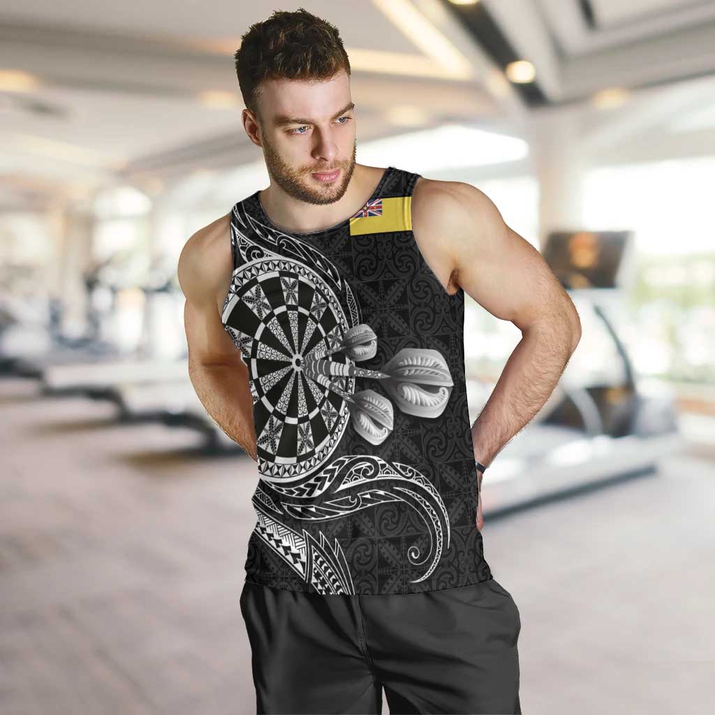 Personalised Niue Darts Masters Men Tank Top Tribal Hiapo Dartboard LT03 Black - Polynesian Pride