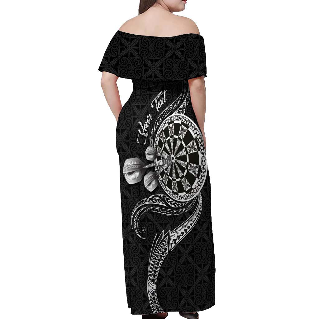 Personalised Niue Darts Masters Off Shoulder Maxi Dress Tribal Hiapo Dartboard LT03 - Polynesian Pride