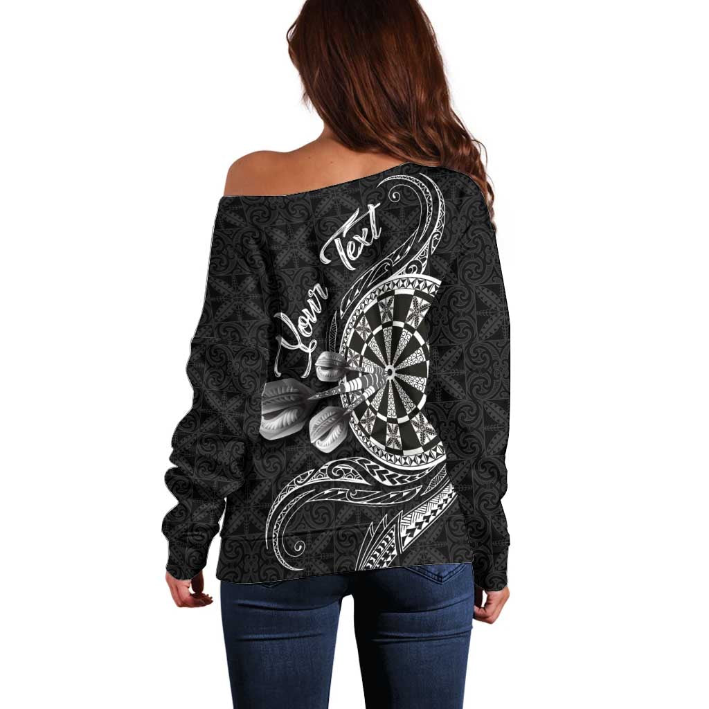 Personalised Niue Darts Masters Off Shoulder Sweater Tribal Hiapo Dartboard LT03 - Polynesian Pride