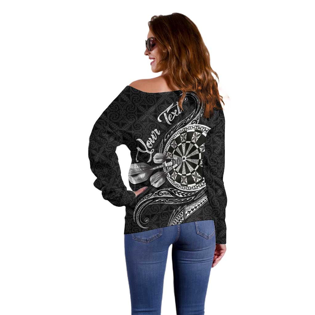 Personalised Niue Darts Masters Off Shoulder Sweater Tribal Hiapo Dartboard LT03 - Polynesian Pride