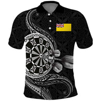 Personalised Niue Darts Masters Polo Shirt Tribal Hiapo Dartboard LT03 Black - Polynesian Pride