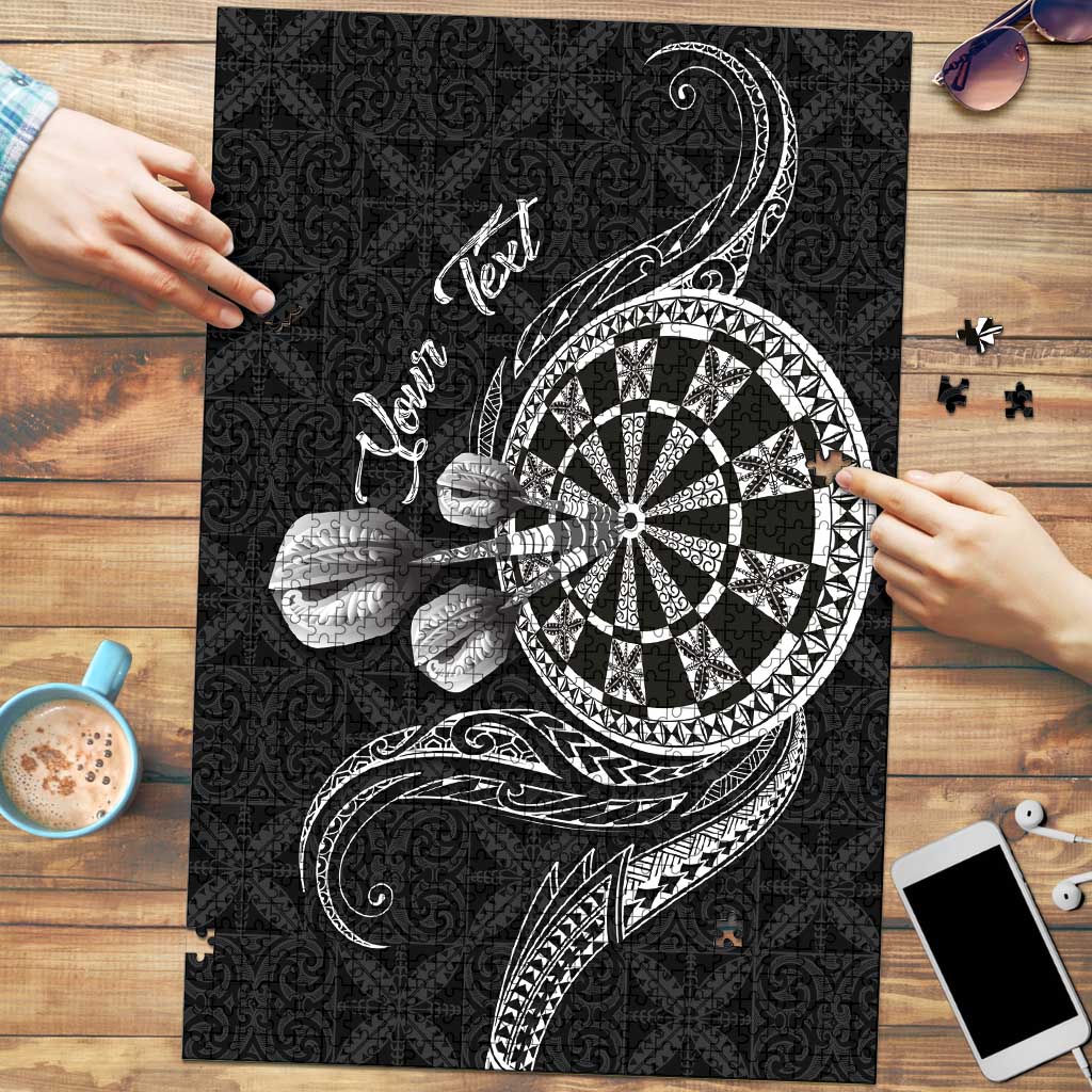 Personalised Niue Darts Masters Puzzle Tribal Hiapo Dartboard LT03 Black - Polynesian Pride