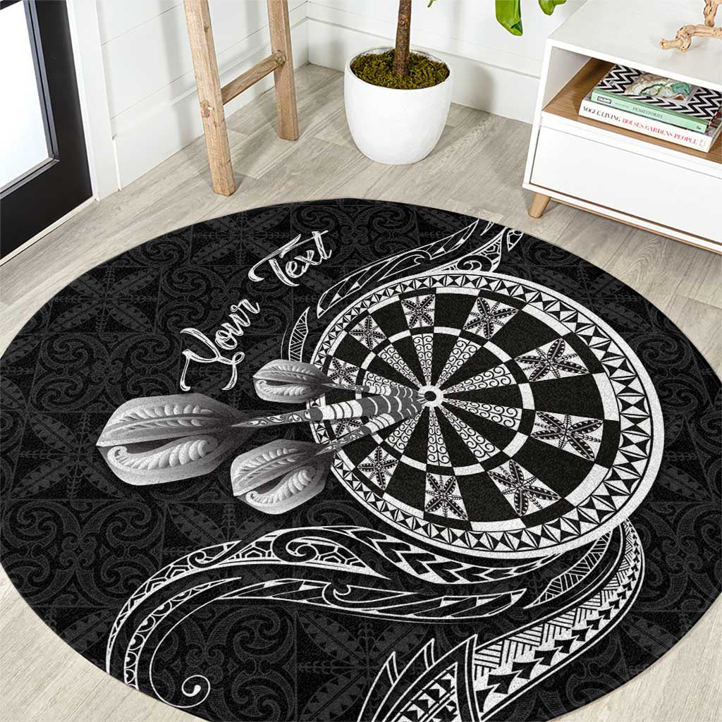 Personalised Niue Darts Masters Round Carpet Tribal Hiapo Dartboard LT03 Black - Polynesian Pride