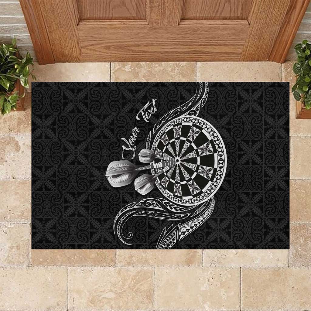 Personalised Niue Darts Masters Rubber Doormat Tribal Hiapo Dartboard LT03 Black - Polynesian Pride