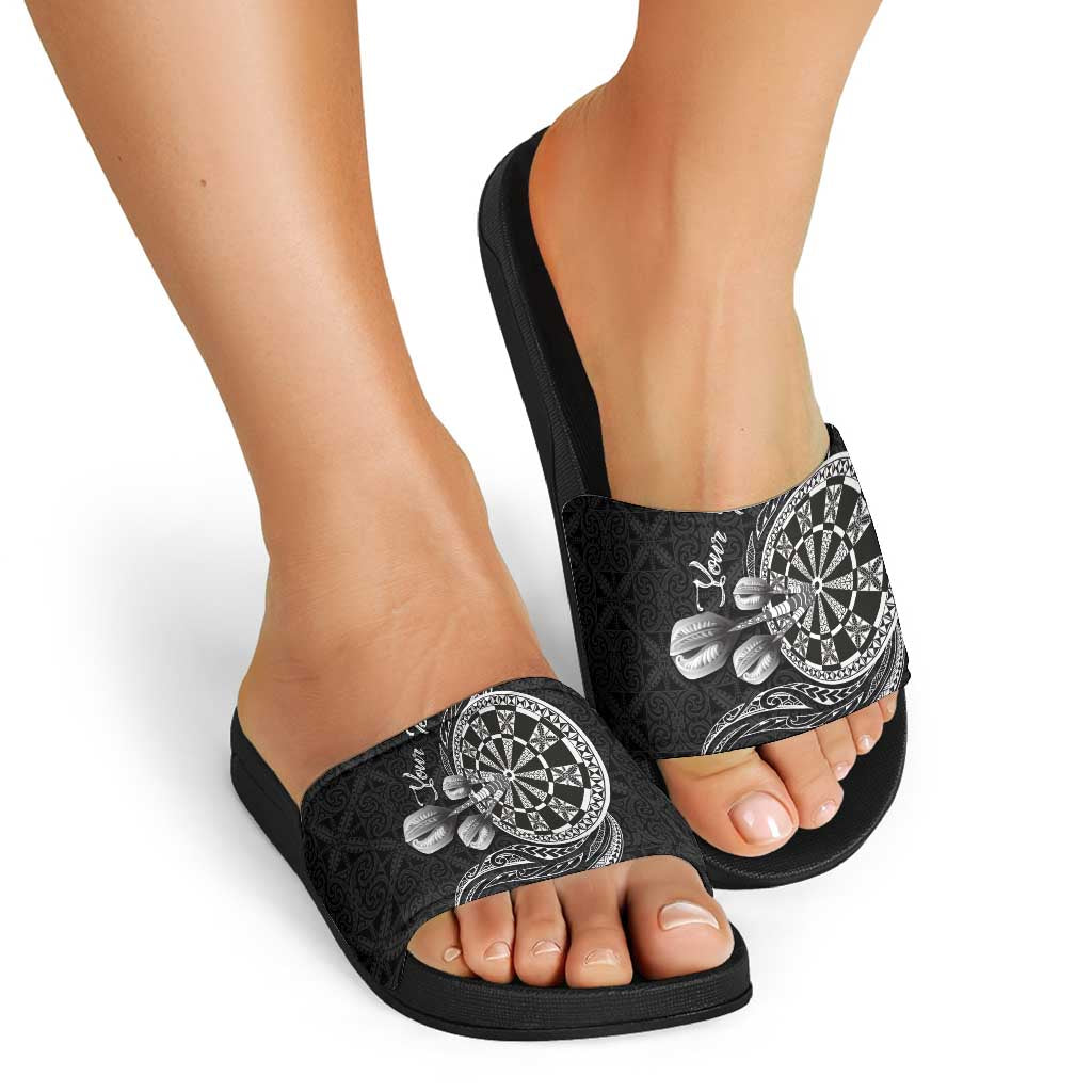 Personalised Niue Darts Masters Slide Sandals Tribal Hiapo Dartboard LT03 - Polynesian Pride