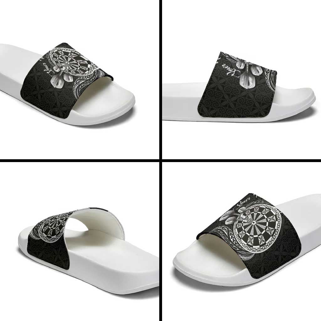 Personalised Niue Darts Masters Slide Sandals Tribal Hiapo Dartboard LT03 - Polynesian Pride