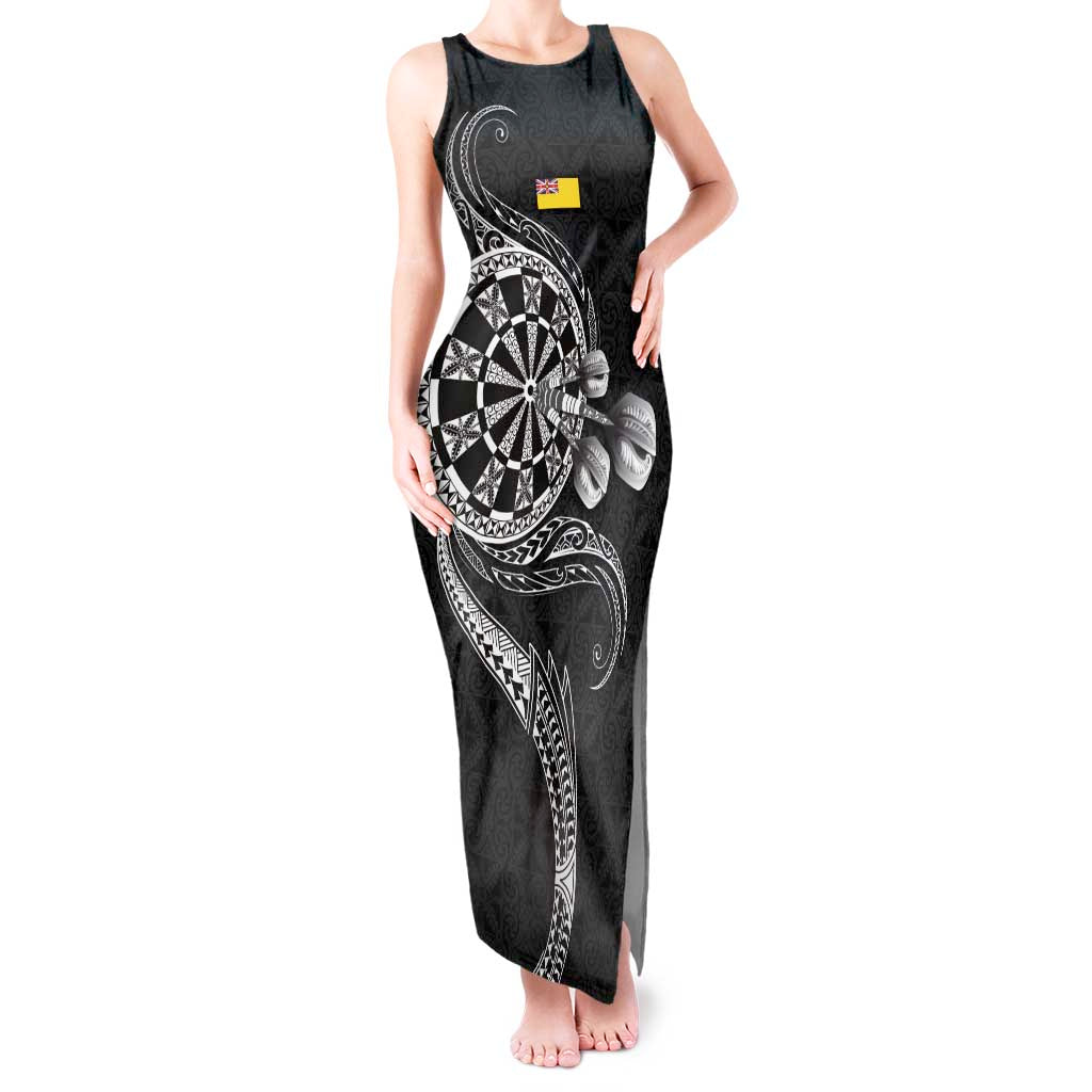 Personalised Niue Darts Masters Tank Maxi Dress Tribal Hiapo Dartboard LT03 Women Black - Polynesian Pride