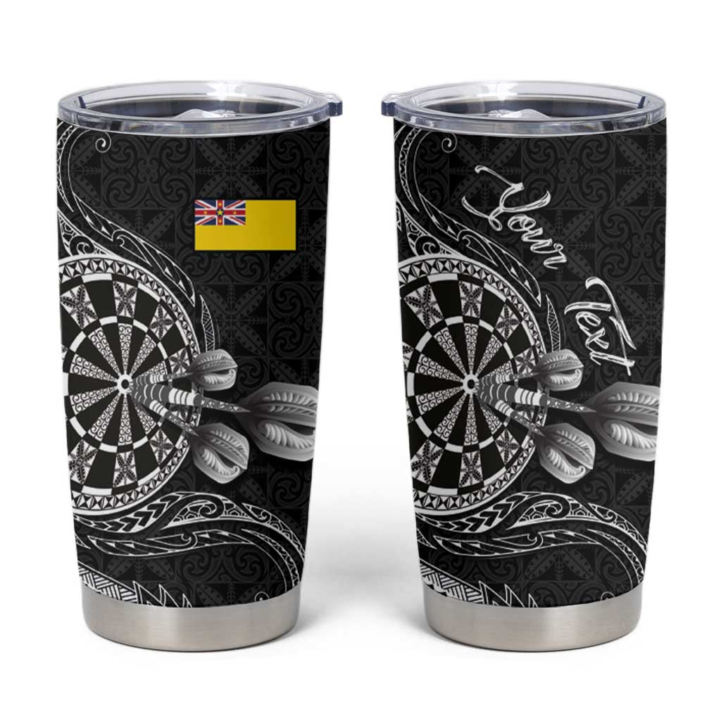 Personalised Niue Darts Masters Tumbler Cup Tribal Hiapo Dartboard LT03 Black - Polynesian Pride