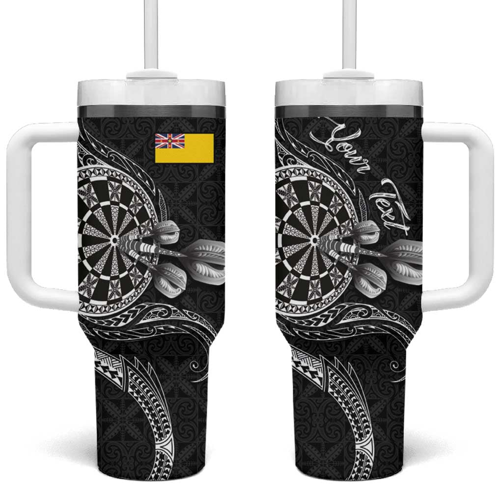 Personalised Niue Darts Masters Tumbler With Handle Tribal Hiapo Dartboard LT03 One Size: 40 oz Black - Polynesian Pride