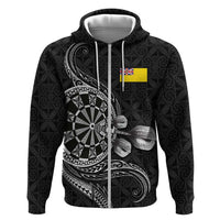 Personalised Niue Darts Masters Zip Hoodie Tribal Hiapo Dartboard LT03 Zip Hoodie Black - Polynesian Pride