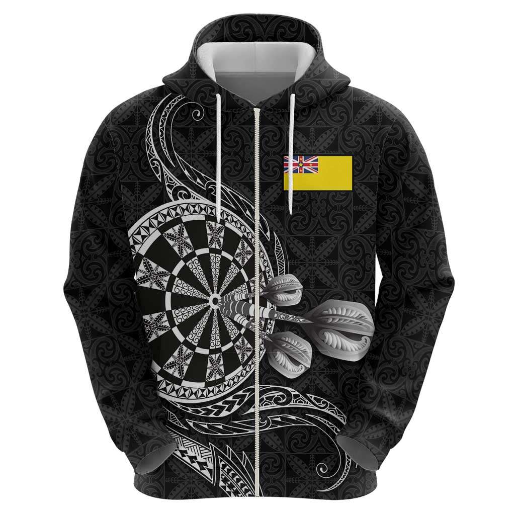 Personalised Niue Darts Masters Zip Hoodie Tribal Hiapo Dartboard LT03 - Polynesian Pride