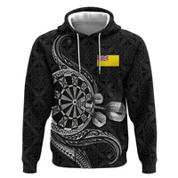 Personalised Niue Darts Masters Zip Hoodie Tribal Hiapo Dartboard LT03 Pullover Hoodie Black - Polynesian Pride