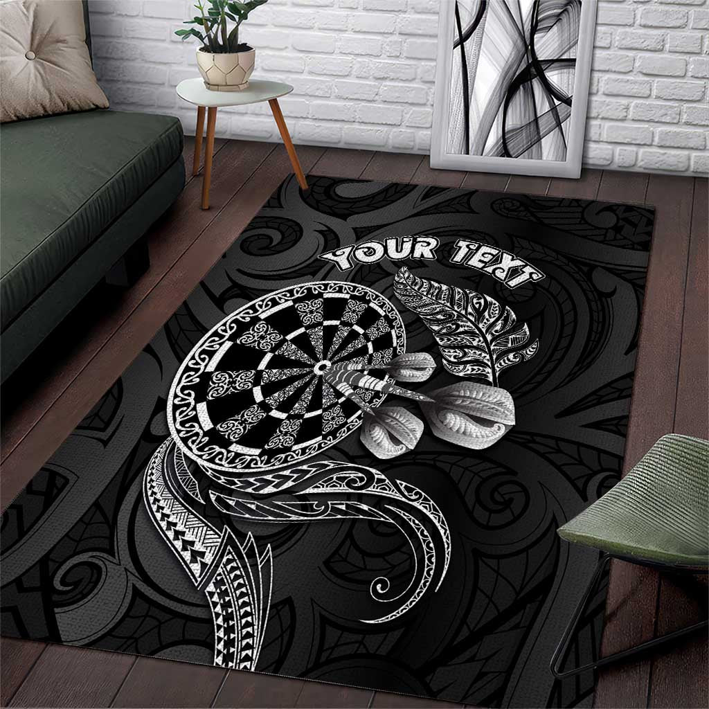 Personalised New Zealand Aotearoa Darts Masters Area Rug Tribal Silver Fern and Ta Moko Dartboard LT03 Black - Polynesian Pride