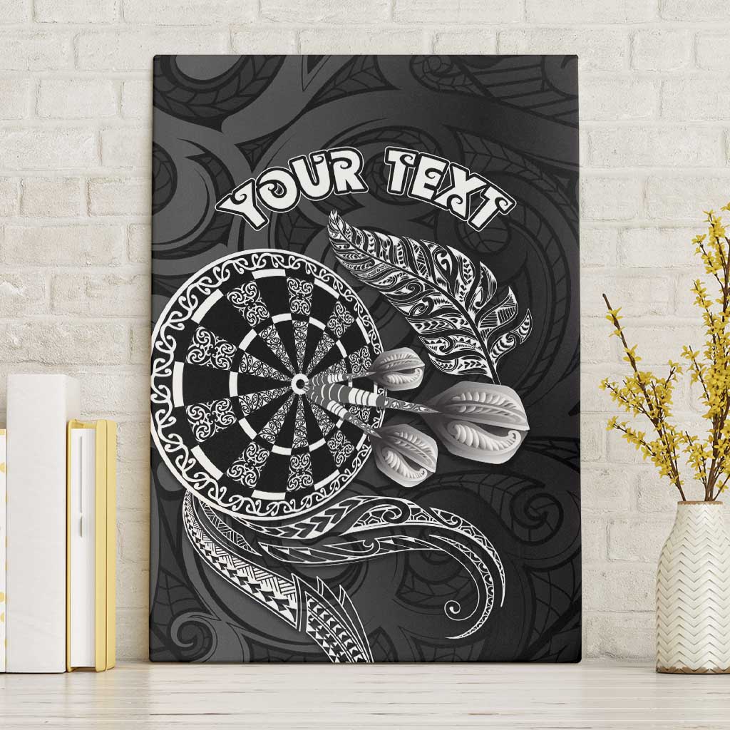 Personalised New Zealand Aotearoa Darts Masters Canvas Wall Art Tribal Silver Fern and Ta Moko Dartboard LT03 Without Frame Black - Polynesian Pride