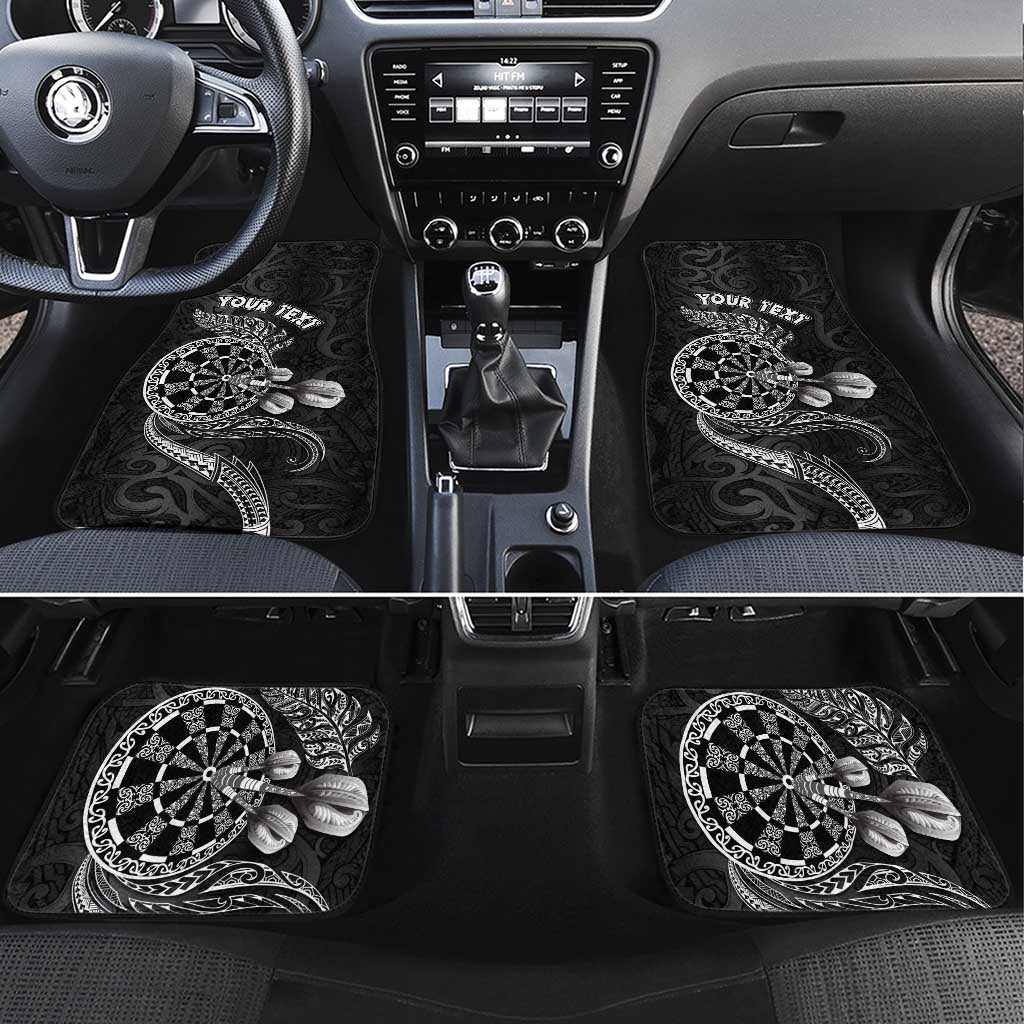 Personalised New Zealand Aotearoa Darts Masters Car Mats Tribal Silver Fern and Ta Moko Dartboard LT03 Set 4pcs Black - Polynesian Pride