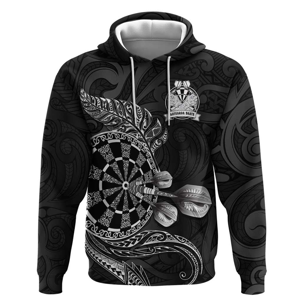 Personalised New Zealand Aotearoa Darts Masters Hoodie Tribal Silver Fern and Ta Moko Dartboard LT03 Pullover Hoodie Black - Polynesian Pride