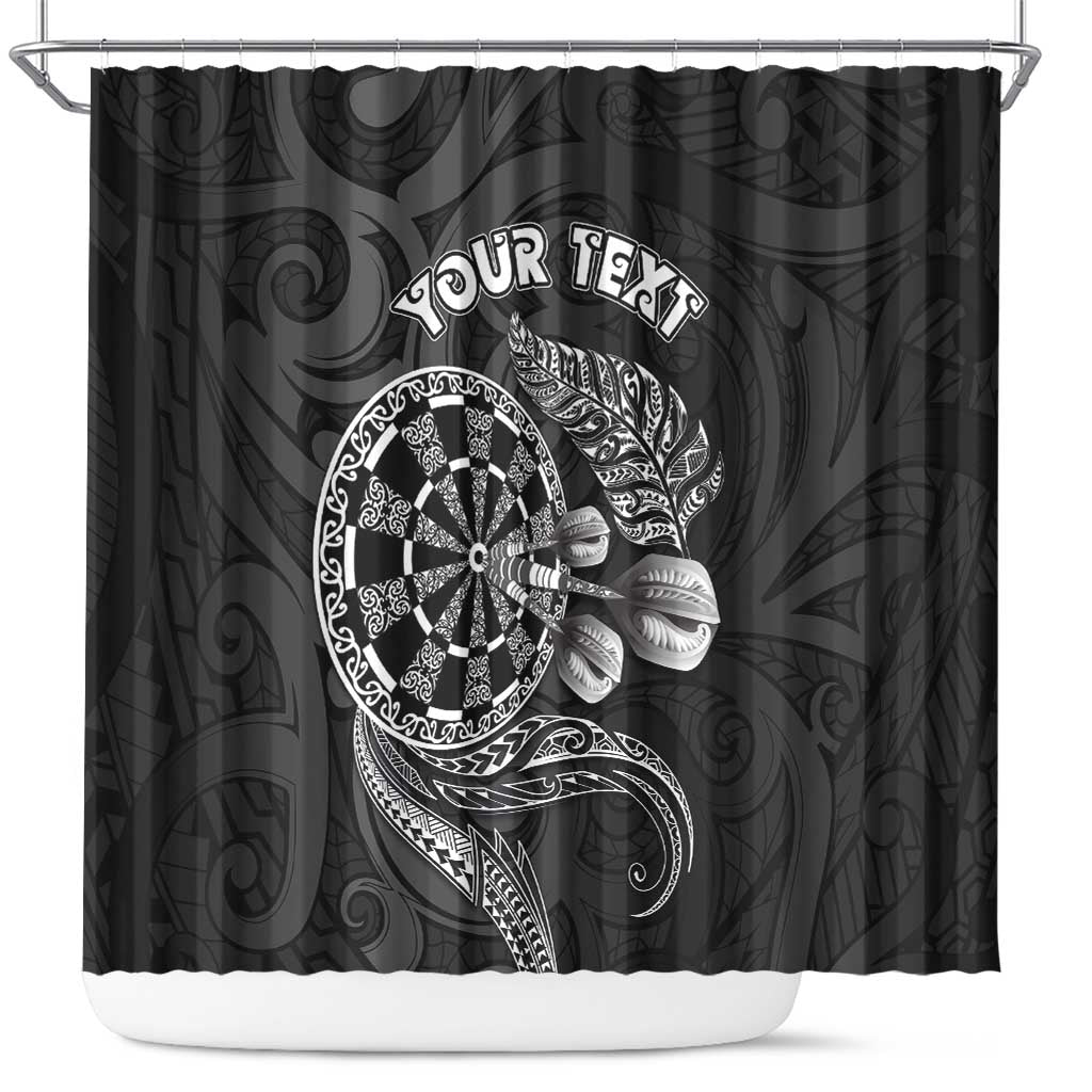 Personalised New Zealand Aotearoa Darts Masters Shower Curtain Tribal Silver Fern and Ta Moko Dartboard LT03 Black - Polynesian Pride