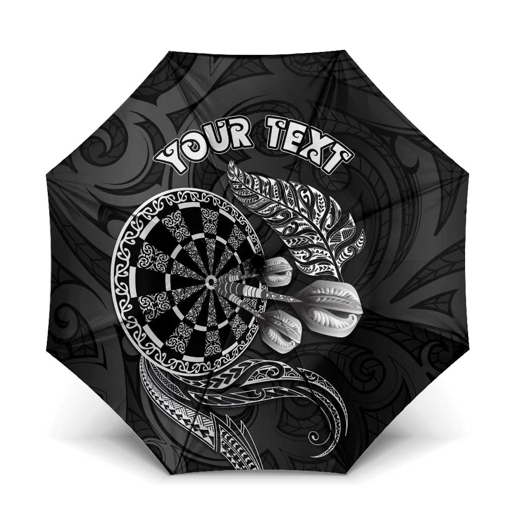 Personalised New Zealand Aotearoa Darts Masters Umbrella Tribal Silver Fern and Ta Moko Dartboard LT03 One Size Folded 11.42 inch Opened Diameter 37.4 inch Black - Polynesian Pride