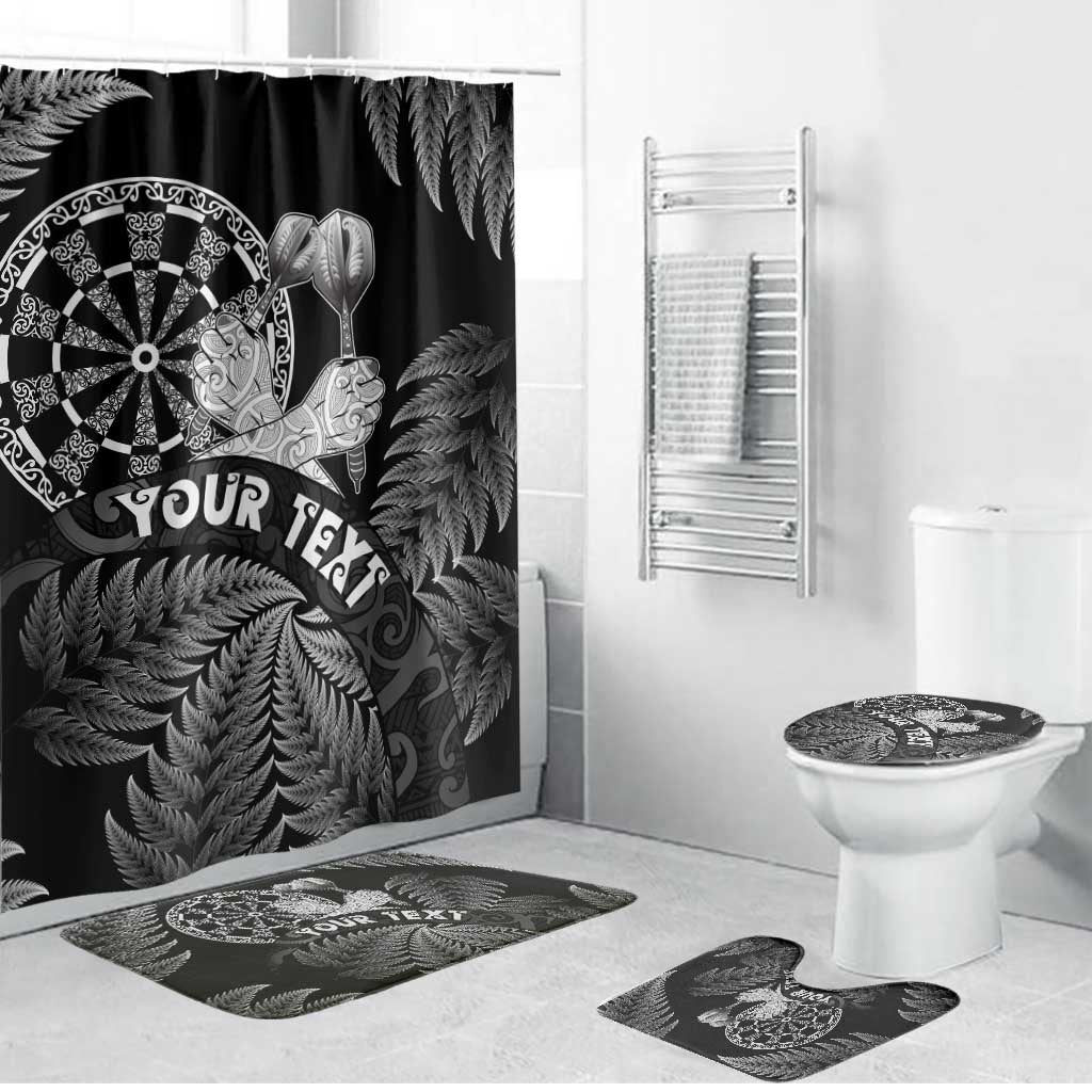 Personalised New Zealand Aotearoa Darts Masters Bathroom Set Silver Fern and Maori Spirit LT03 Bathroom Set (4 pcs) Black - Polynesian Pride