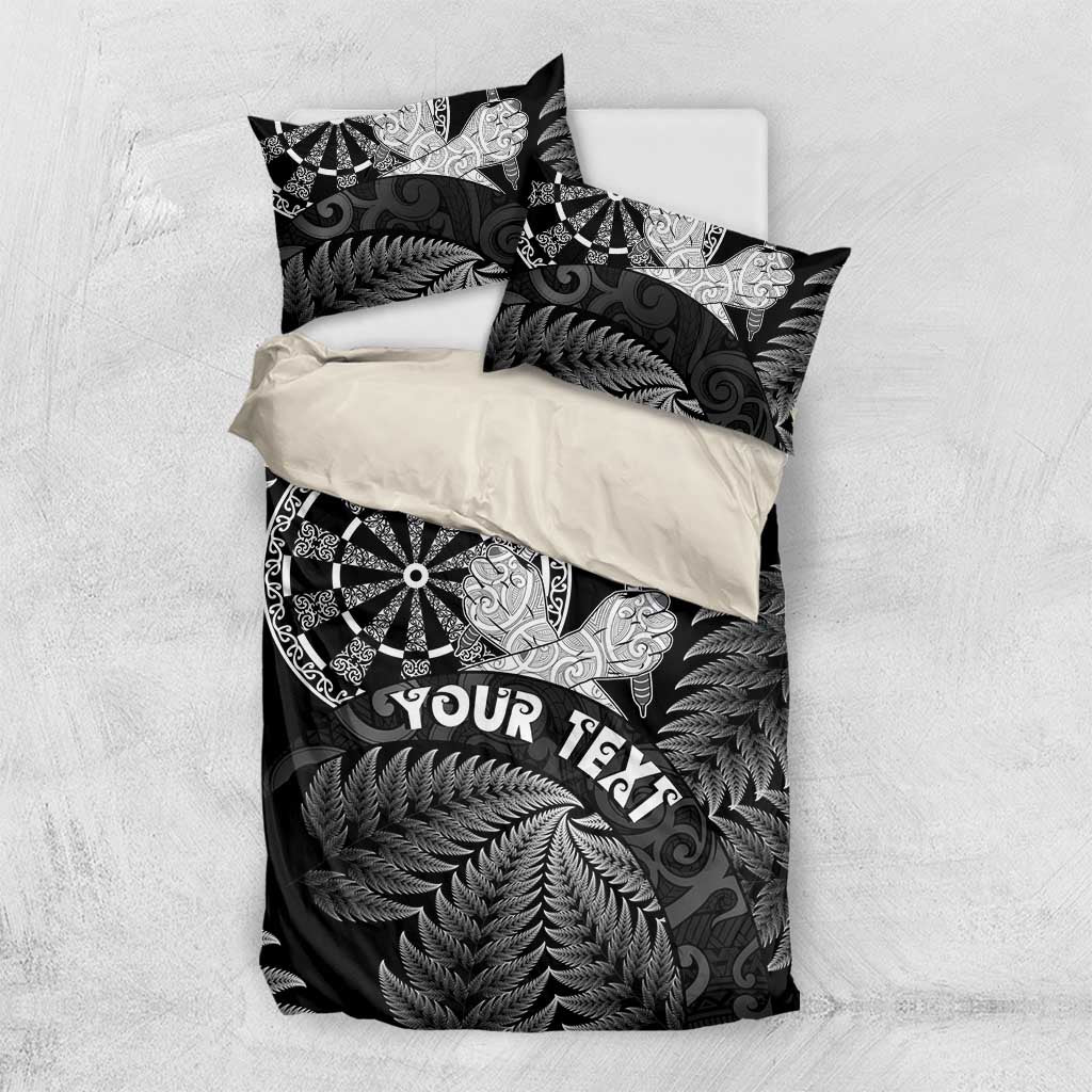 Personalised New Zealand Aotearoa Darts Masters Bedding Set Silver Fern and Maori Spirit LT03 US Twin 172cm x 218cm Black - Polynesian Pride