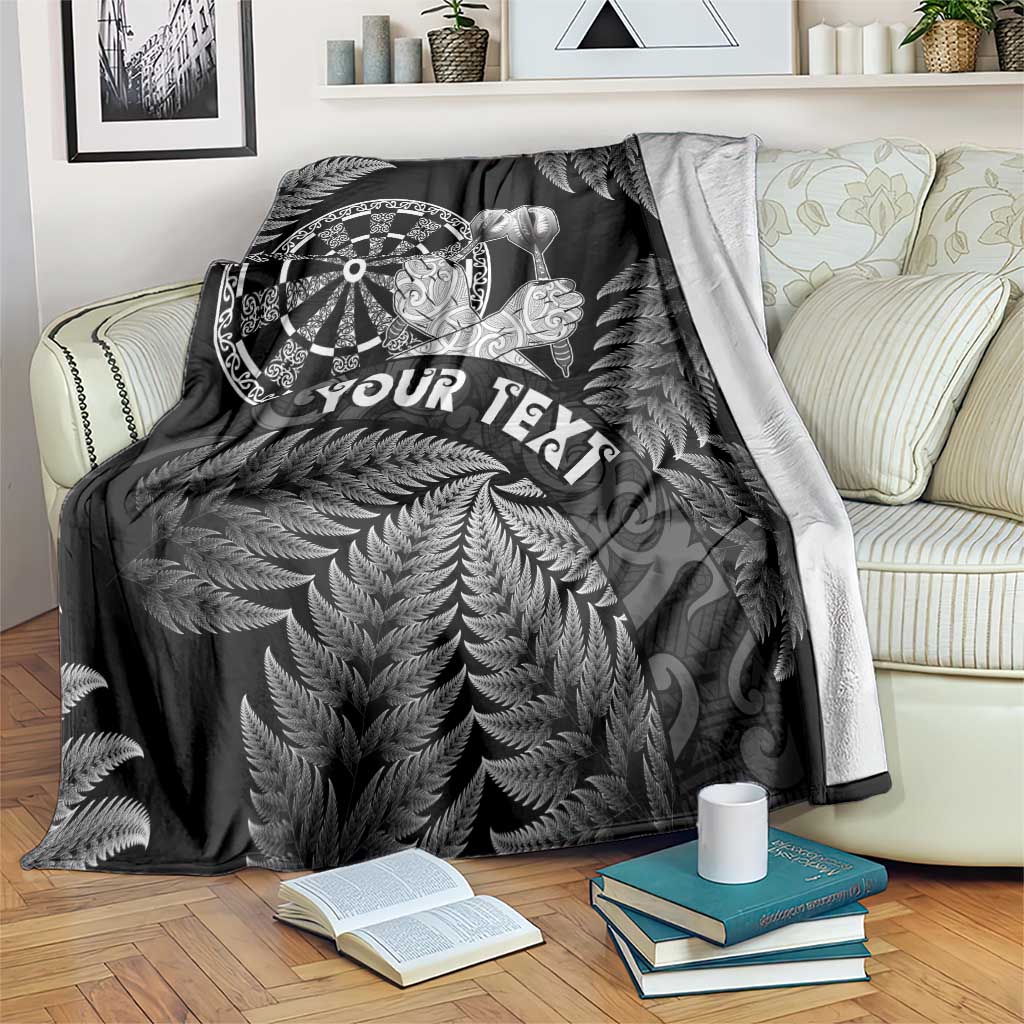 Personalised New Zealand Aotearoa Darts Masters Blanket Silver Fern and Maori Spirit LT03 Black - Polynesian Pride