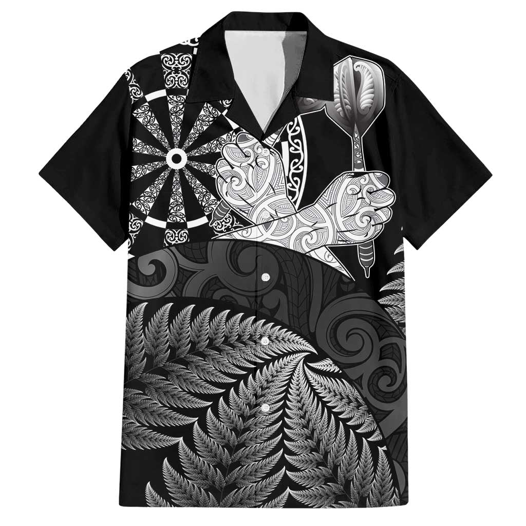 Personalised New Zealand Aotearoa Darts Masters Hawaiian Shirt Silver Fern and Maori Spirit LT03 Black - Polynesian Pride