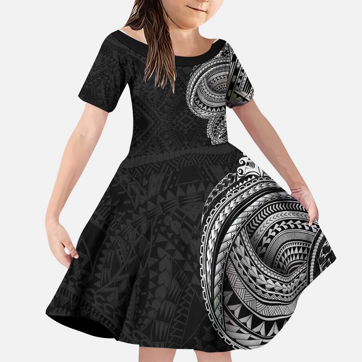 Traditional Polynesian Art Tattoos Kid Short Sleeve Dress Black Color LT03 KID Black - Polynesian Pride