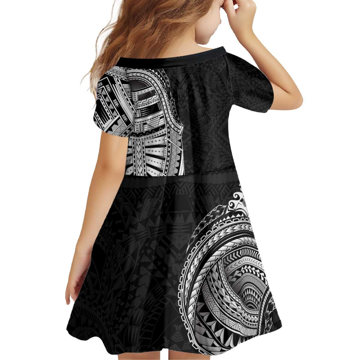 Traditional Polynesian Art Tattoos Kid Short Sleeve Dress Black Color LT03 - Polynesian Pride