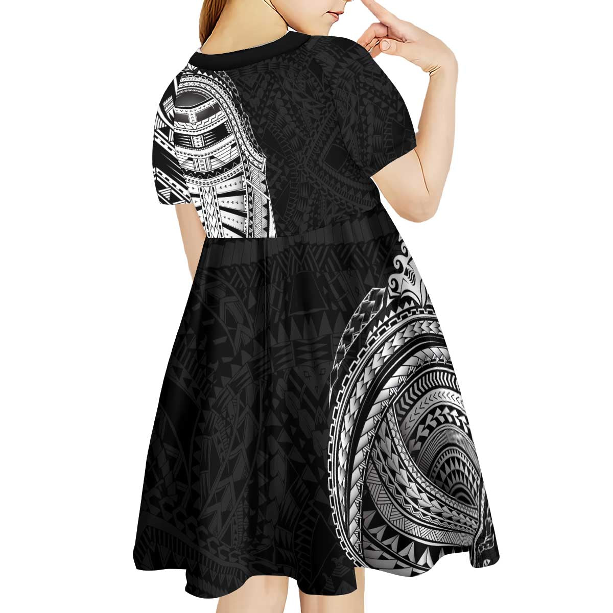 Traditional Polynesian Art Tattoos Kid Short Sleeve Dress Black Color LT03 - Polynesian Pride