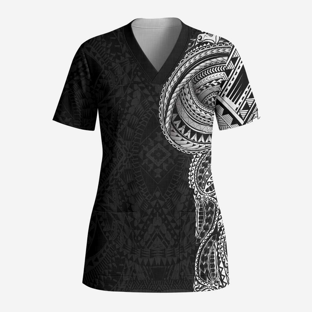 Traditional Polynesian Art Tattoos Scrub Top Black Color LT03 Adult Black - Polynesian Pride