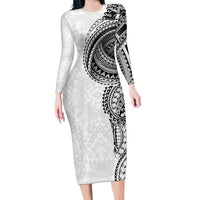 Traditional Polynesian Art Tattoos Long Sleeve Bodycon Dress White Color LT03 Long Dress White - Polynesian Pride