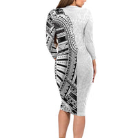 Traditional Polynesian Art Tattoos Long Sleeve Bodycon Dress White Color LT03 - Polynesian Pride