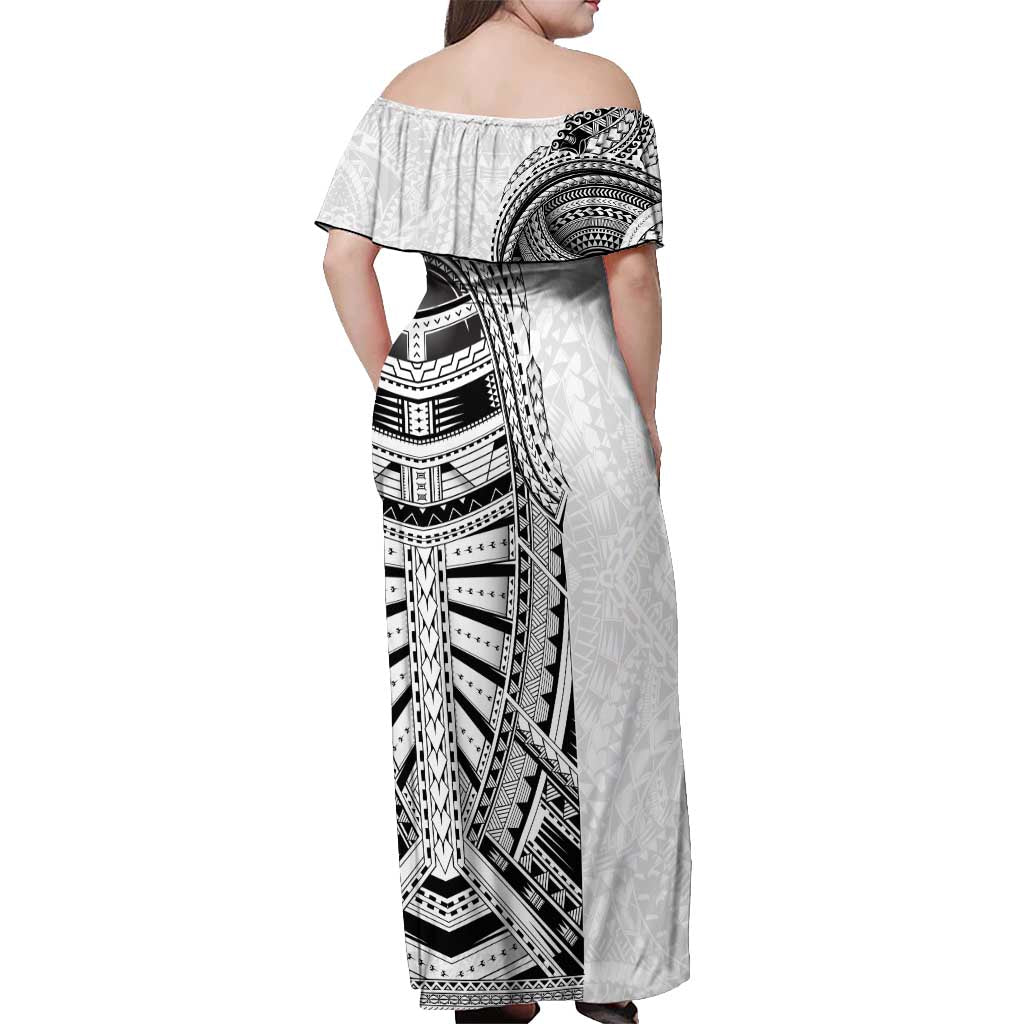 Traditional Polynesian Art Tattoos Off Shoulder Maxi Dress White Color LT03 - Polynesian Pride