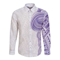 Traditional Polynesian Art Tattoos Long Sleeve Button Shirt Purple Color LT03 Unisex Purple - Polynesian Pride