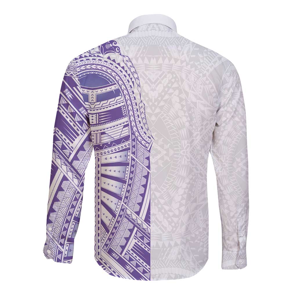 Traditional Polynesian Art Tattoos Long Sleeve Button Shirt Purple Color LT03 - Polynesian Pride